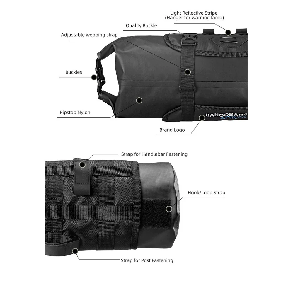 SAHOO Waterproof Handlebar Bag – Roll-Top Design – 3–7L (40x15cm) - Image 3